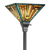 COTOSS Tiffany Torchiere Floor Lamp Mission Style Green Stained Glass Torch Light 70" Tall Antique Standing Corner Light for Living Room Bedroom Home Office